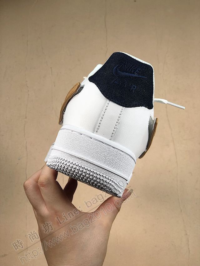 Nike男鞋 白深藍牛仔換鉤魔術貼 耐克空軍一號 經典百搭休閒運動板鞋 男女同款  hdx13123